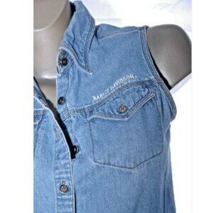 HARLEY DAVIDSON Denim SHIRT Sleeveless Jean Button Up Top Biker Motorcycles S